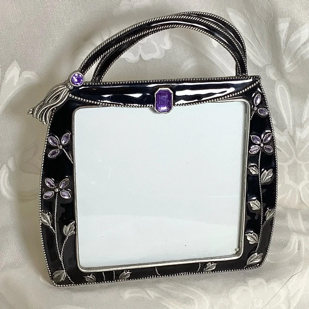 Black Enamel Purse Photo Frame  Sunflower Designs Faux Gem 3